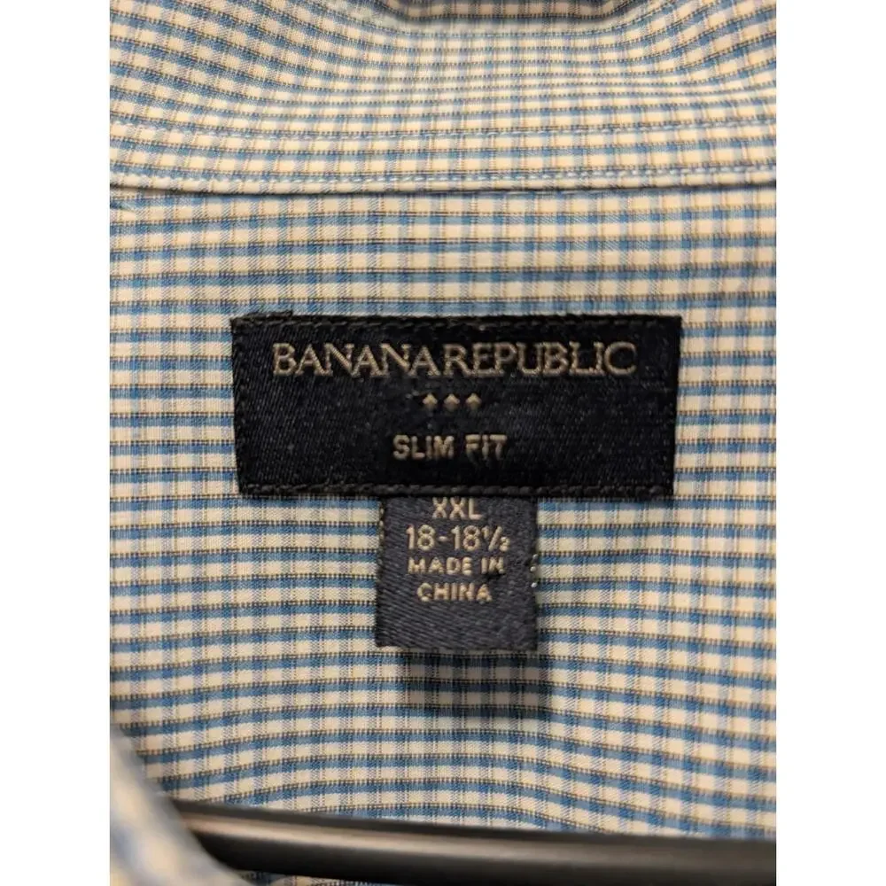 Banana Republic Slim Fit Men's Long Sleeve Dress Shirt Size XXL Blue White Plaid